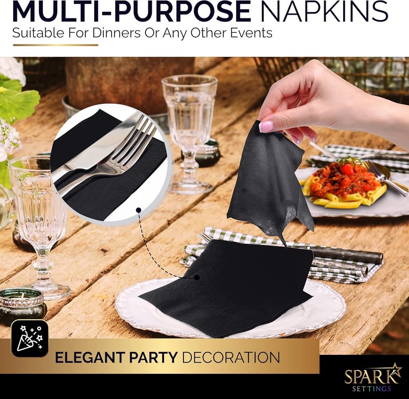 Amcrate 100 Pack Black Beverage Napkins, Big Party Pack, 2 Ply, Ideal for Wedding, Party, Birthday, Dinner, Lunch, Cocktails. (5” x 5”) by - Image 4